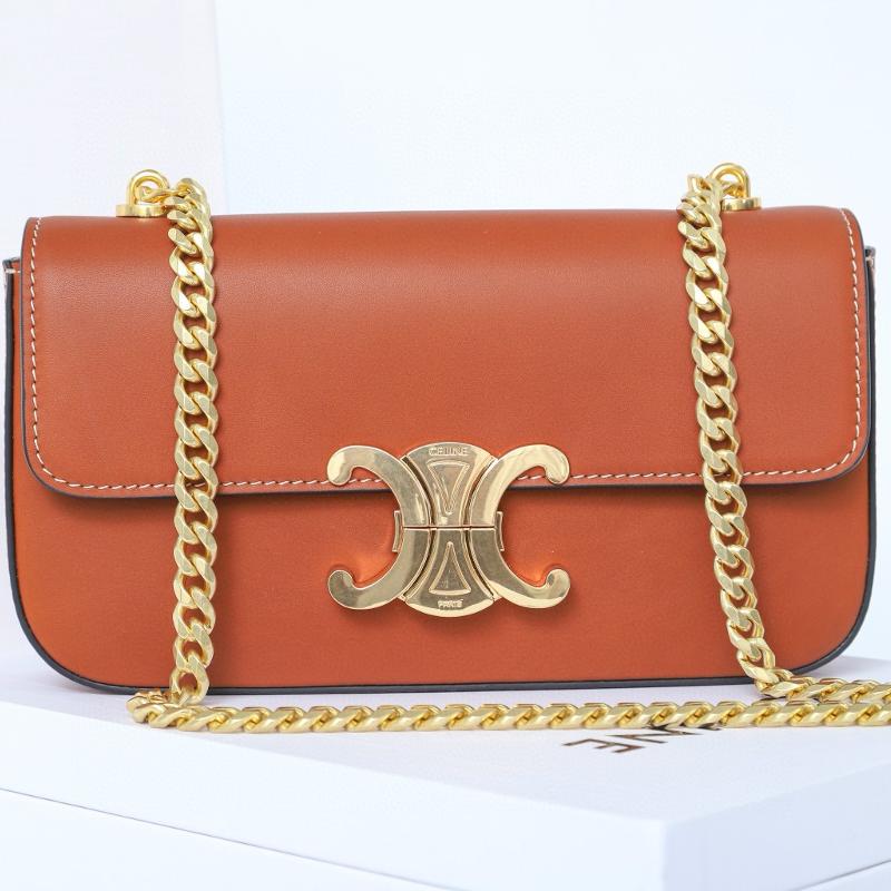 Celine Shoulder Handbag 197993 Full skin caramel gold buckle